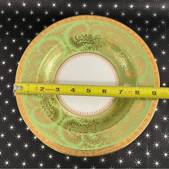 Vintage Cauldon England Set of 2 Porcelain Green & Gold Design Soup Plates - Picture 4 of 8